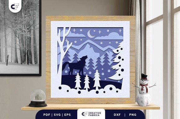 Download Wolf Winter Forest 3D Paper Cut SVG - 3d paper Collection