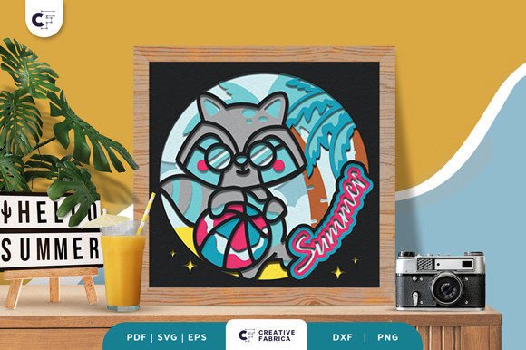 Download Baby Raccoon in the Summer 3D Papercut - 3d paper Collection