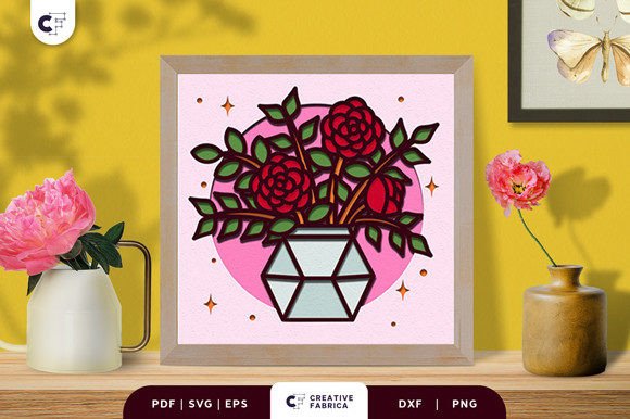 Download Potted Roses 3D Paper Cut SVG - 3d paper Collection