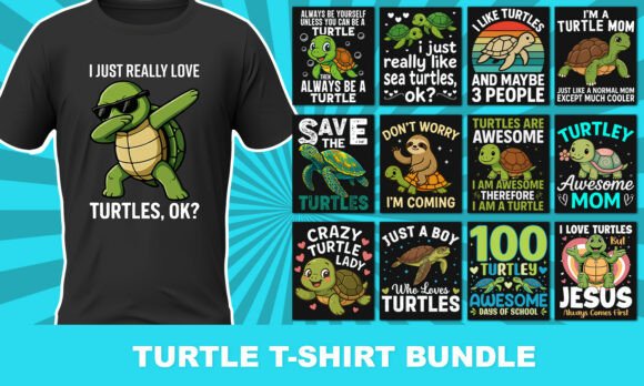 Download Cute &amp; Funny Turtle T-Shirt Bundle PNG - Premium Resources
