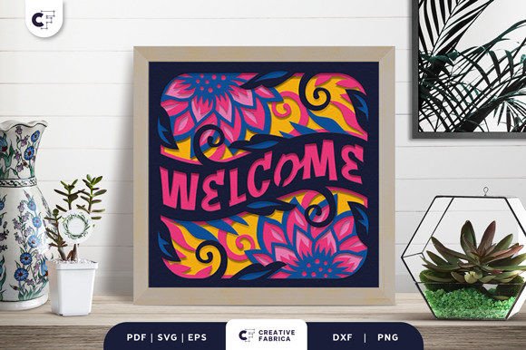 Download Sunflower Welcome Sign 3D Paper Cut SVG - 3d paper Collection