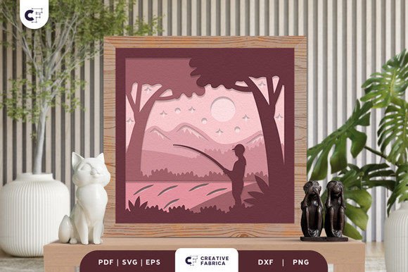 Download A Man Fishing on the Lake 3D Paper Cut - 3d paper Collection