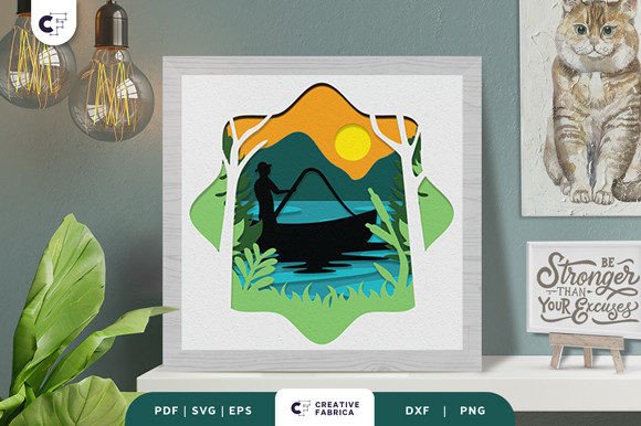 Download Man Fishing in the Lake 3D Paper Cut SVG - 3d paper Collection