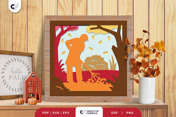 Download Raking Fallen Leaves 3D Paper Cut SVG - 3d paper Collection