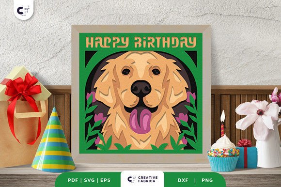 Download Birthday Golden Retriever 3D Paper Cut - 3d paper Collection