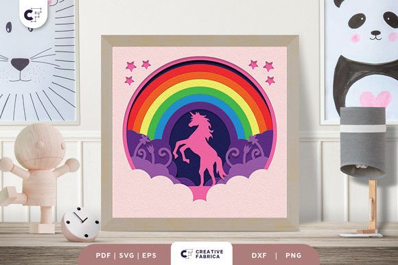Download Unicorn with Rainbow 3D Paper Cut SVG - 3d paper Collection