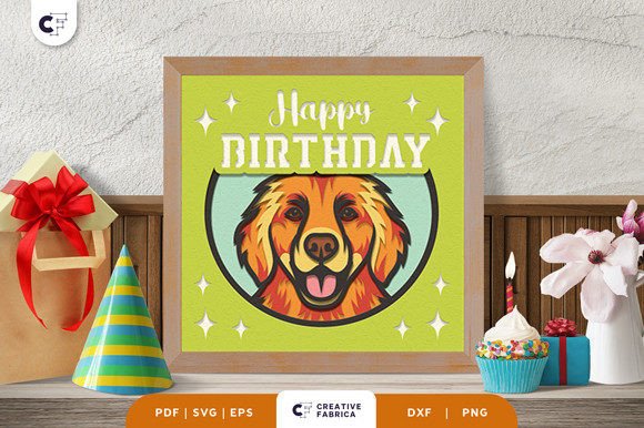 Download Birthday Golden Retriever 3D Papercut - 3d paper Collection