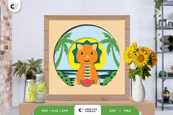 Download Baby Dinosaur in the Summer 3D Papercut - 3d paper Collection