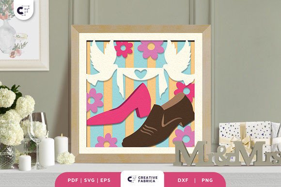 Download Dove Heart Wedding Shoes 3D Paper Cut SVG - 3d paper Collection