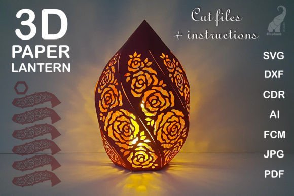 Download 3D Paper Lantern with Roses SVG Template - 3d paper Collection